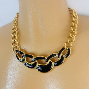 Vintage Napier Necklace Gold Tone Black Enamel Chunky Chain Link BEAUTIFUL 1168